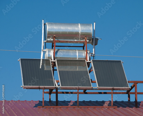 solar set for water heating at roof with solar panels