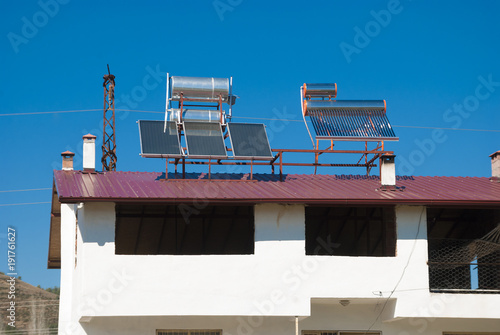 solar set for water heating at roof with solar panels