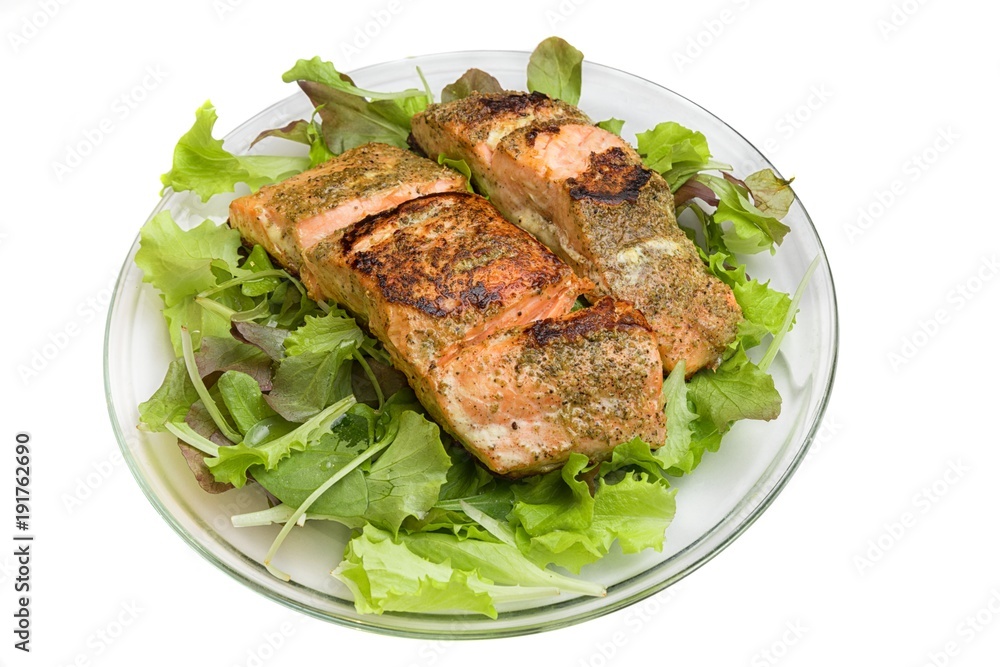 Grilled salmon on salad