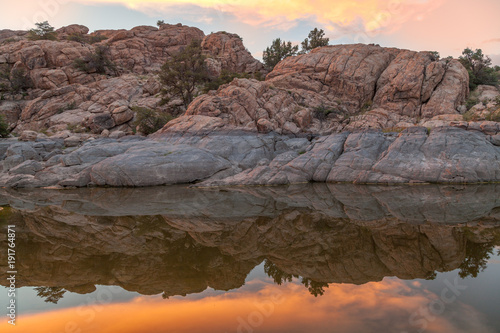 Scenic Sunset Reflection at Watson Lake Prescott Arizona