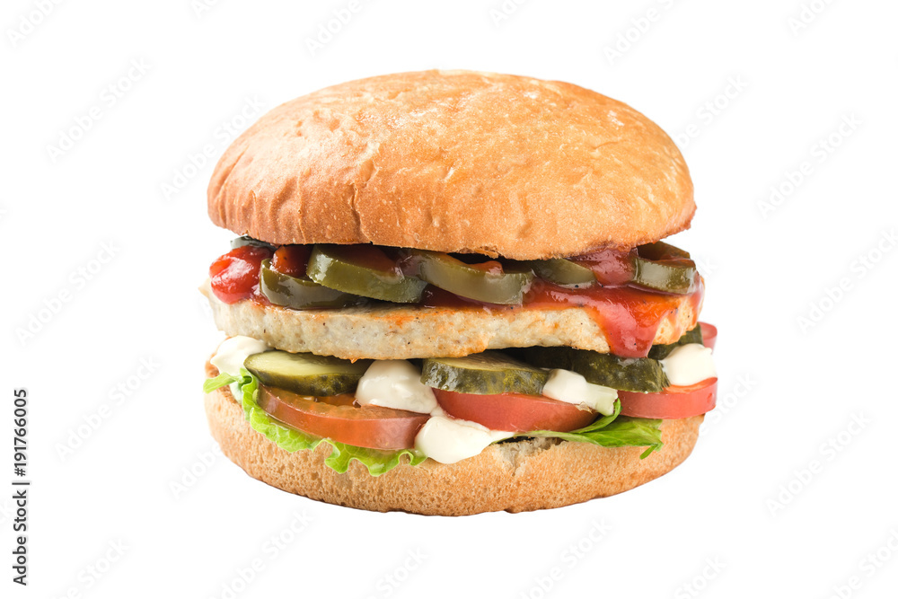 Chiken burger isolated on a white background Chiken burger isolated on a white background