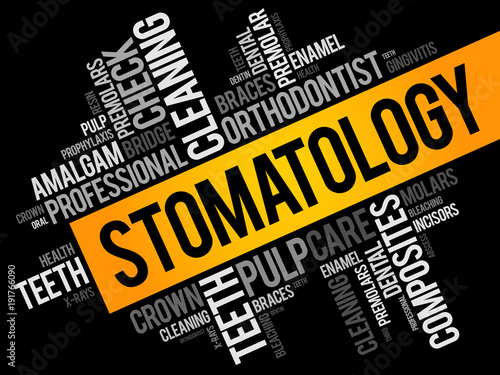 Stomatology word cloud collage, health concept background