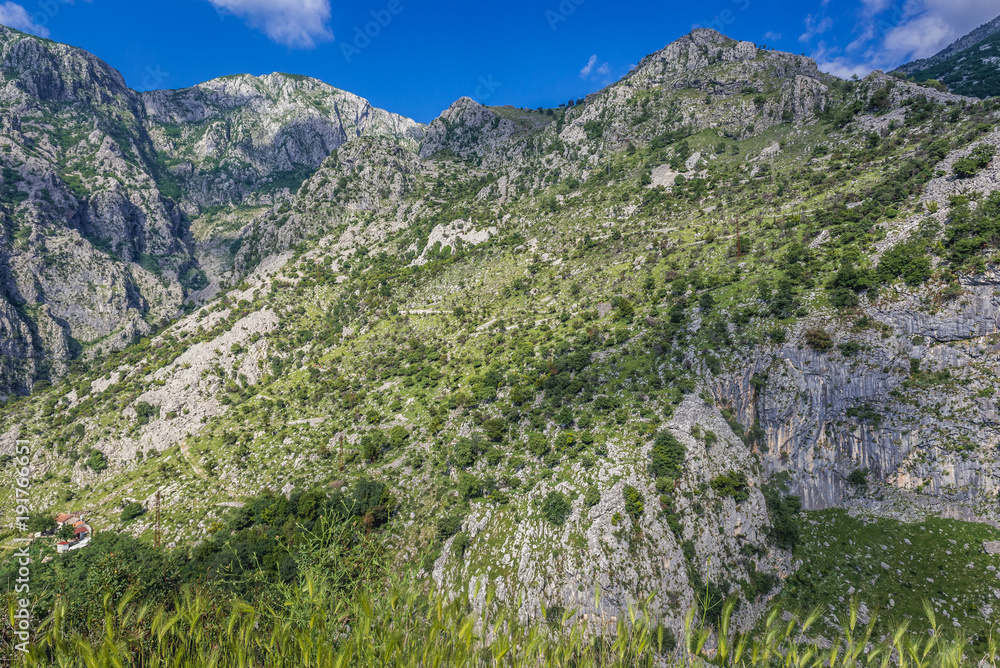 Rocky mountains above Kotor town in Montenegro