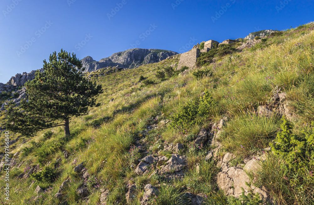 Slope of mountains above Kotor town in Montenegro