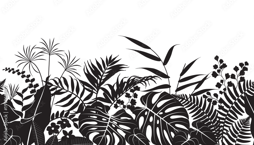 Plakat Wzór sylwetki tropikalnych roślin