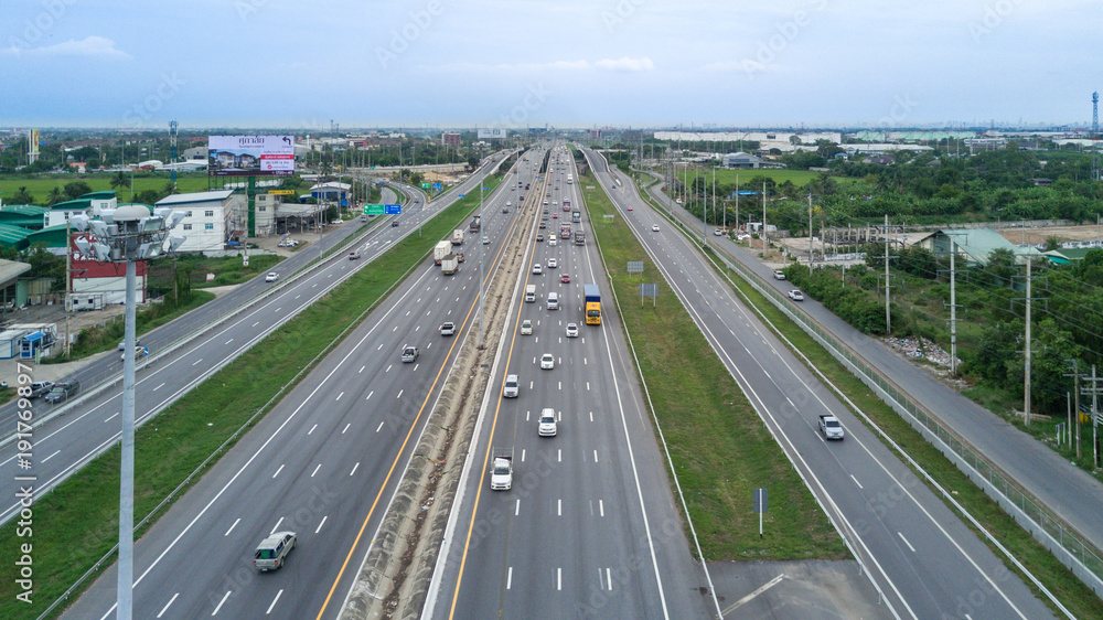 Aerial view of the highway with traffic. Aerial view of the highway with traffic.