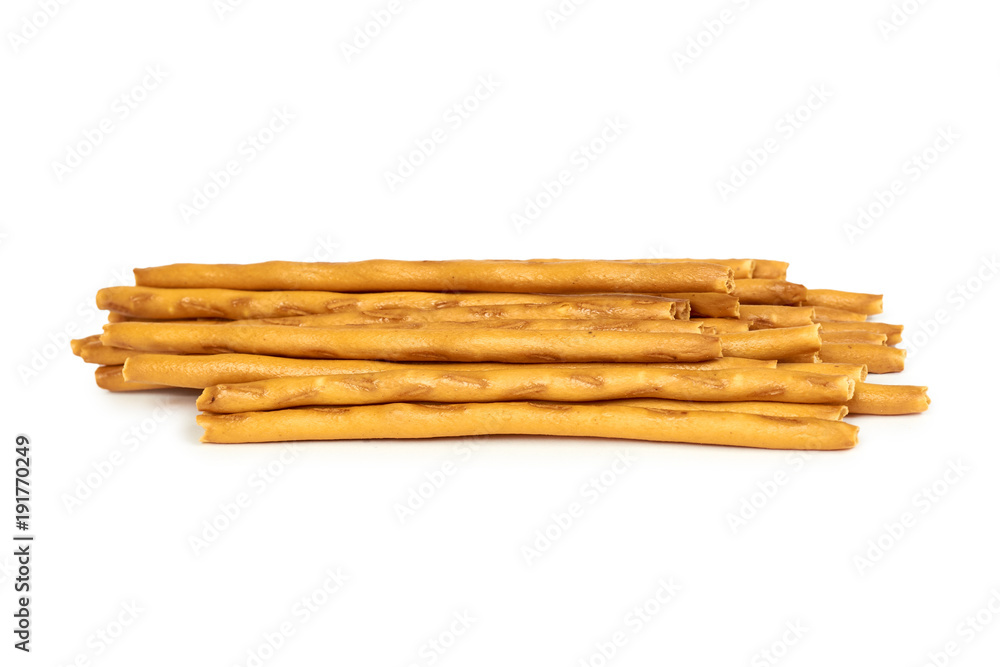 Homemade salty backed pretzel sticks, isolated on white background Homemade salty backed pretzel sticks, isolated on white background
