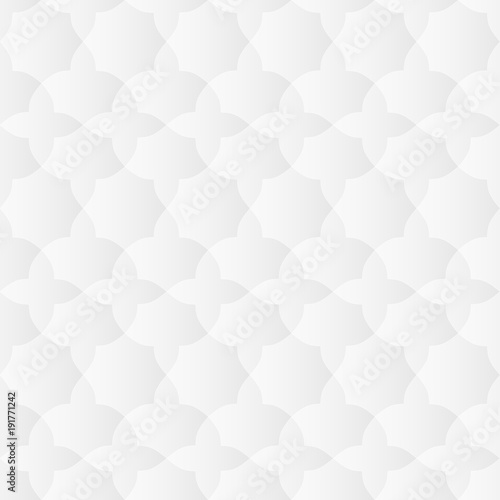 Neutral white texture. Abstract oriental geometric background with 3d carving effect. Vector seamless repeating pattern.