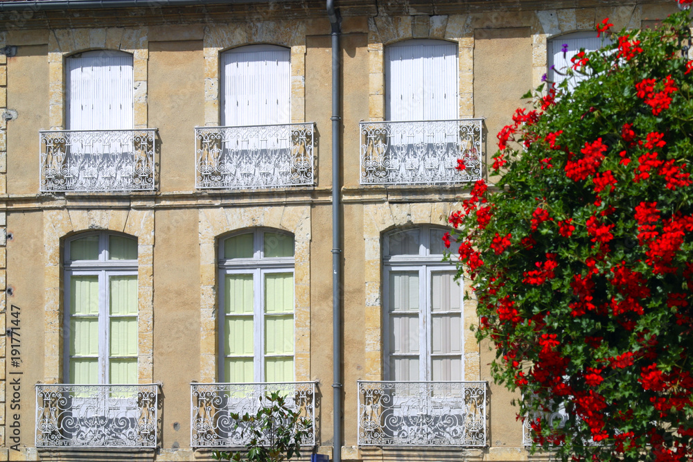 Fototapeta premium Architectural details, shuttersand summer colour, Fleurance, Gers, France,