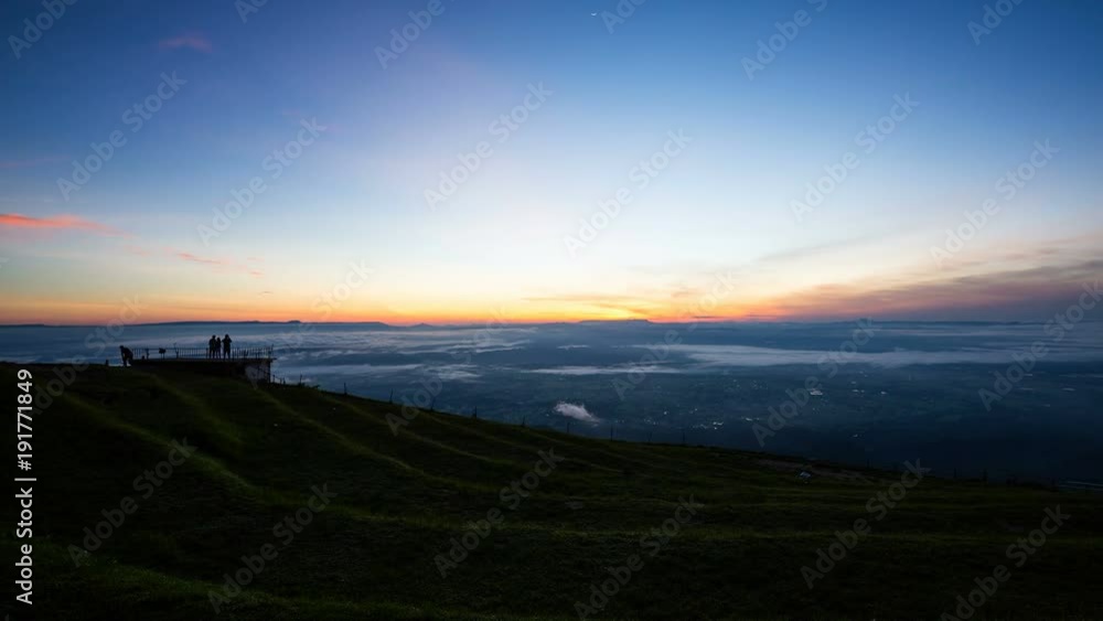 Time lapse of people enjoying the beautiful sunrise view by the cliff. Time lapse of people enjoying the beautiful sunrise view by the cliff.