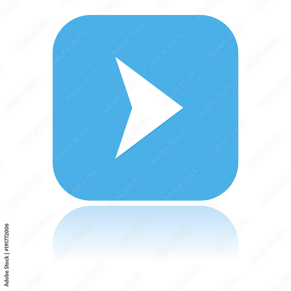 Arrow icon. Blue square icon with reflection Arrow icon. Blue square icon with reflection