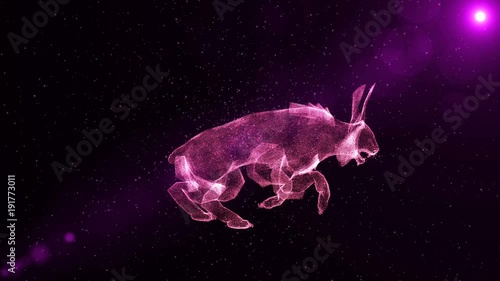 Lynx, abstract wild animal running through particles, fantasy 3D animation