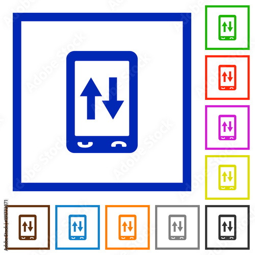 Mobile data traffic flat framed icons