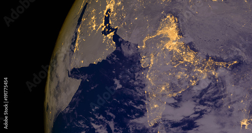 India lights during night as it looks like from space. Elements of this image are furnished by NASA