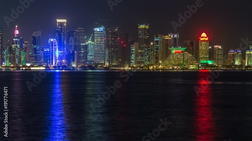 Wallpaper Mural Doha skyscrapers in downtown skyline night timelapse, Qatar, Middle East Torontodigital.ca