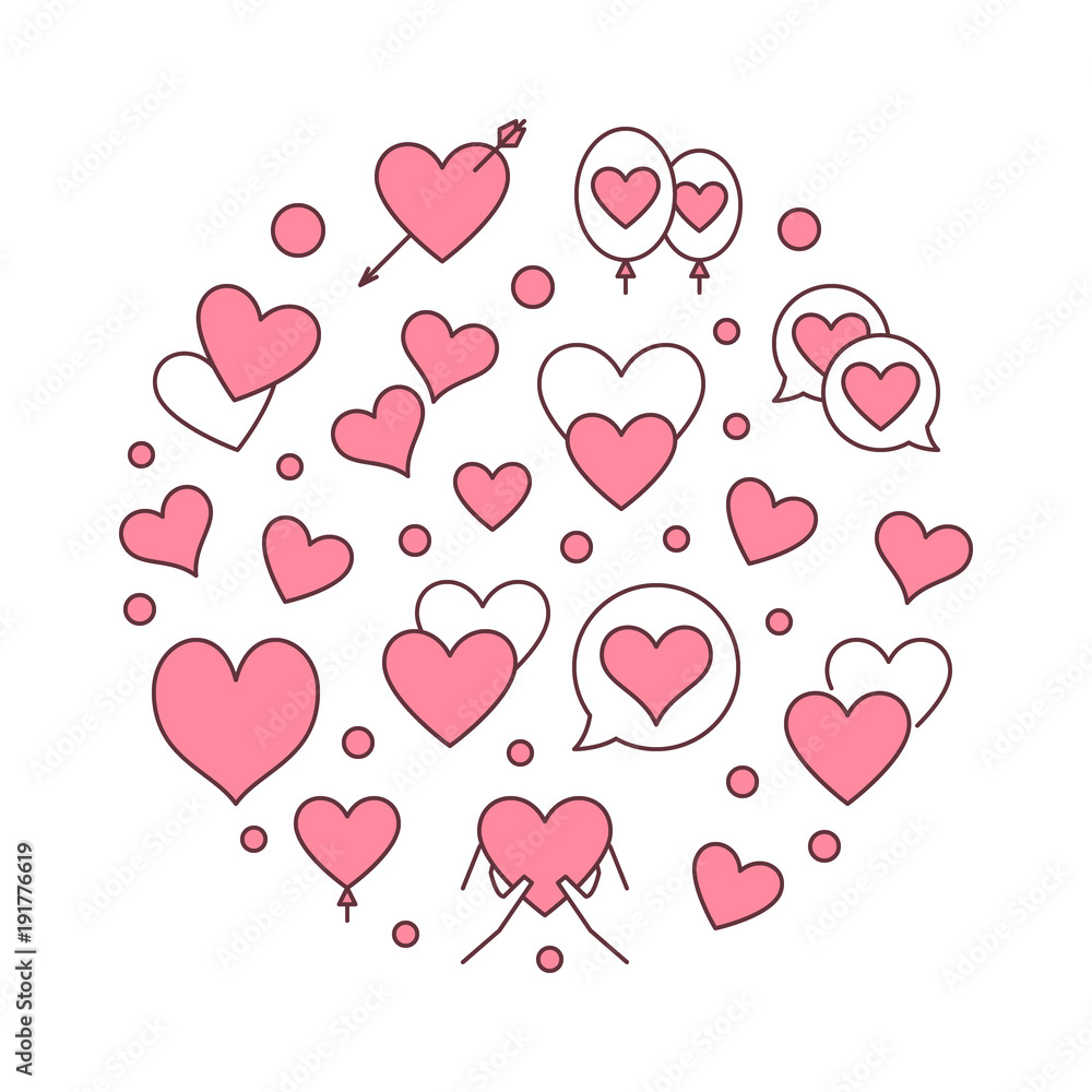 Lots of red hearts in round shape vector illustration Lots of red hearts in round shape vector illustration