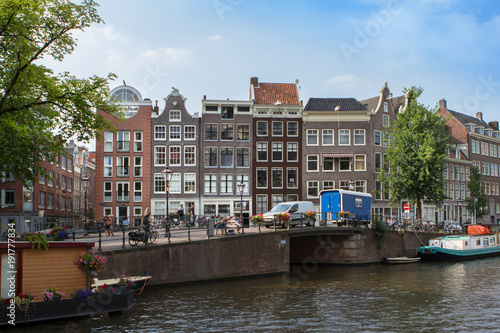 Houses and Boats on Amsterdam Canal