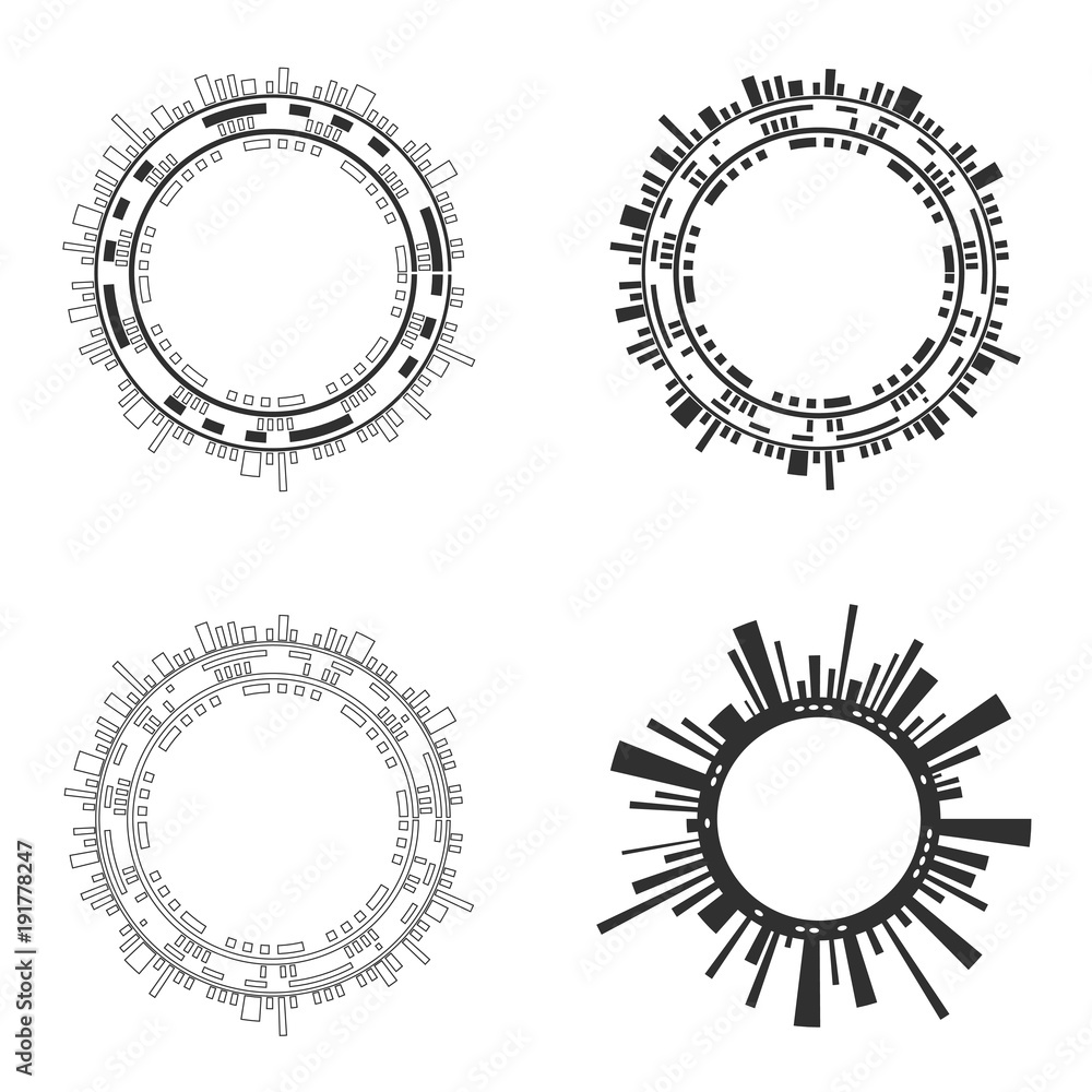 Set of abstract ircle futuristic user interfaces on white background. Vector illustration. Set of abstract ircle futuristic user interfaces on white background. Vector illustration.