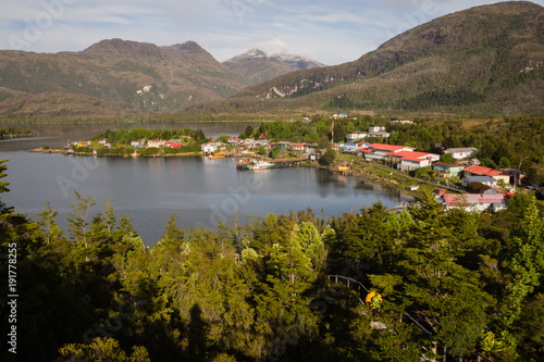 Puerto Eden in Chilean fiords, Patagonia. Detail of the village of Puerto Eden in south of Chile, Pacific Ocean photo