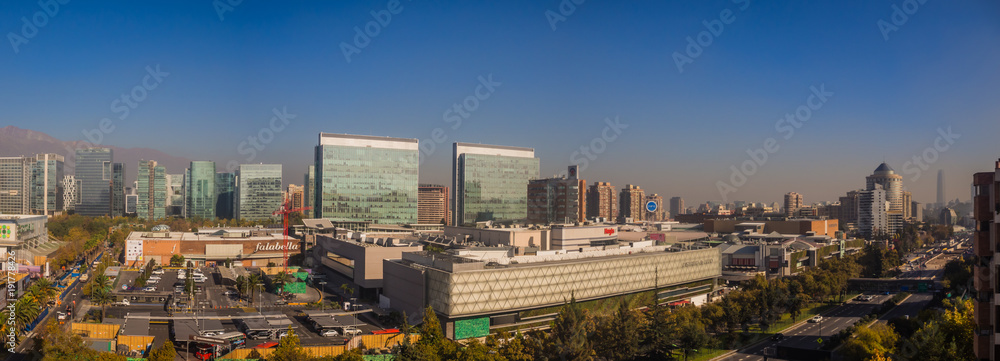 Panoramic of Santiago de Chile in las Condes, view of Parque Arauco luxury mall