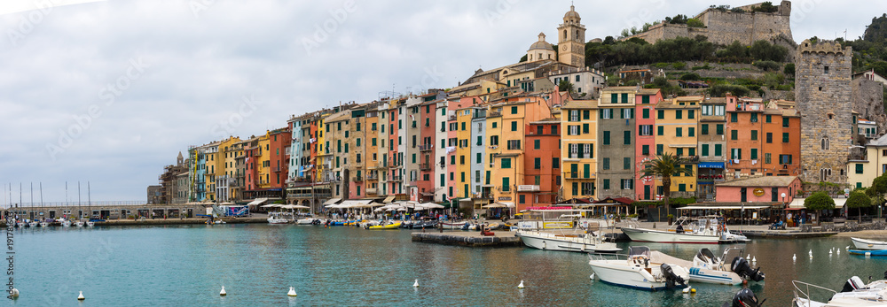 Colourful buildings in a port town along the Mediterranean 