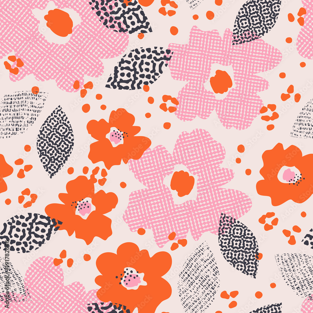seamless pattern with flowers and leaves