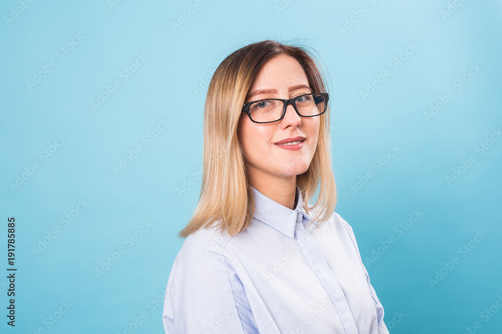 Close-up portrait of beautiful young woman in glasses Close-up portrait of beautiful young woman in glasses