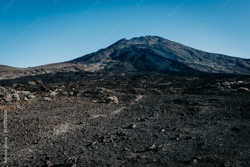 Teide volcano with black lava sand. Teide National Park. Tenerife