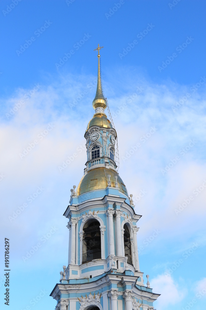 Russia, Saint-Petersburg, the bell tower of the St. Nicholas Epiphany Cathedral