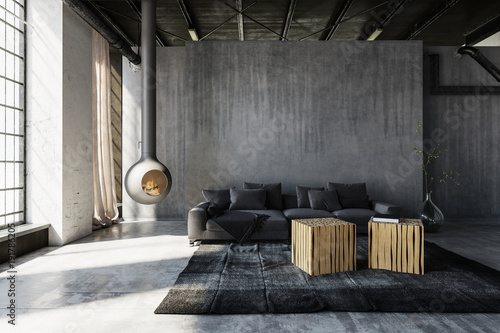 Minimalist industrial loft conversion living room