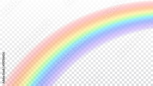 Rainbow icon. Shape arch realistic isolated on white transparent background. Colorful light and bright design element. Symbol of rain, sky, clear, nature. Graphic object. Vector illustration