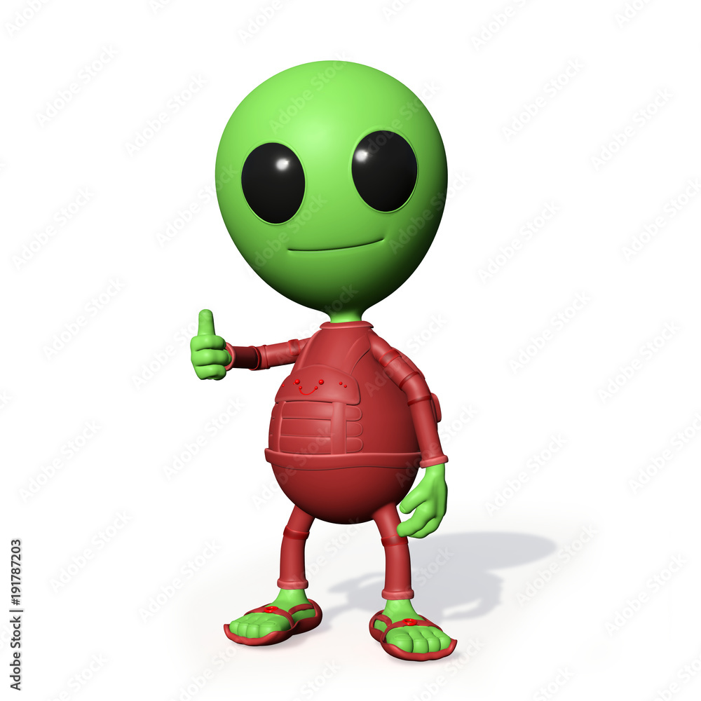 cute little alien cartoon character with thumbs up (3d illustration, green  man isolated on white background) Stock Illustration | Adobe Stock