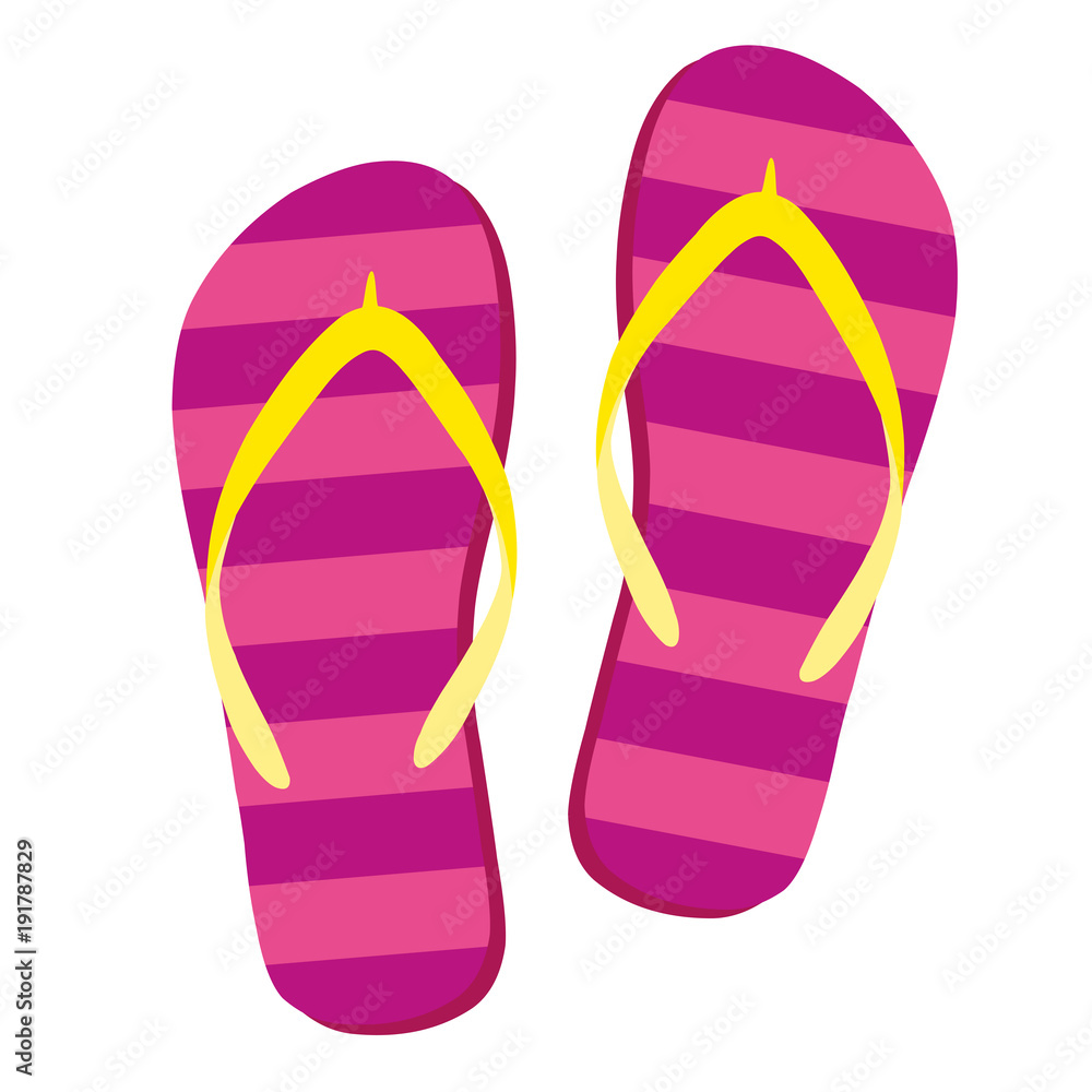 Flip flops isolate on a white background. Slippers icon. Colored flip flops pink, yellow striped on white background. Vector illustration AI10. Flip flops isolate on a white background. Slippers icon. Colored flip flops pink, yellow striped on white background. Vector illustration AI10.