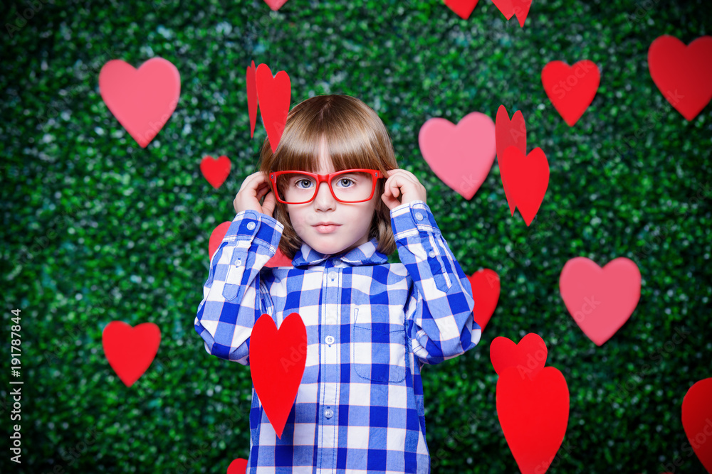 boy on background of hearts boy on background of hearts