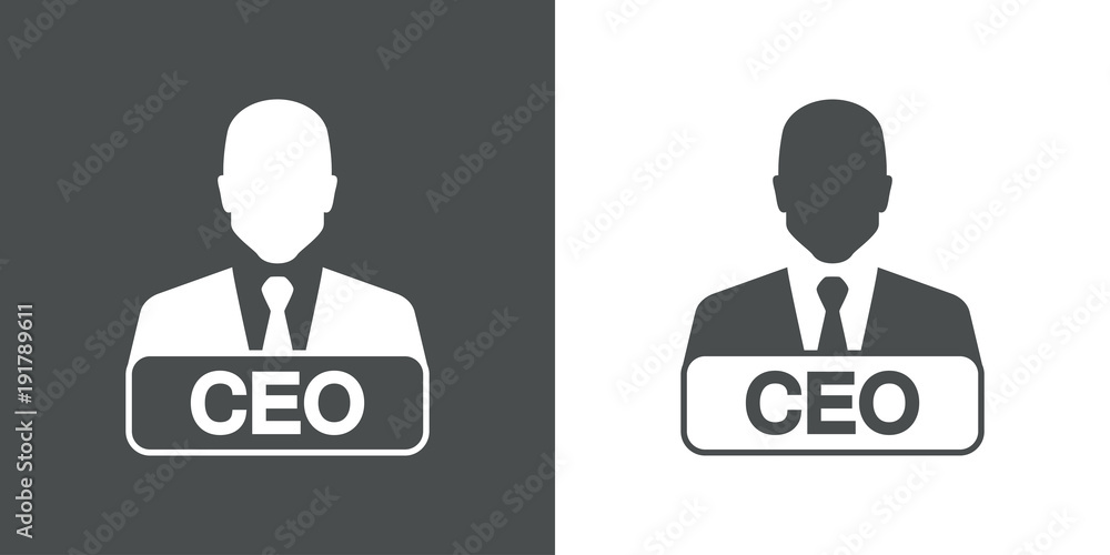 Icono plano hombre con letrero CEO gris y blanco - obrazy, fototapety, plakaty 