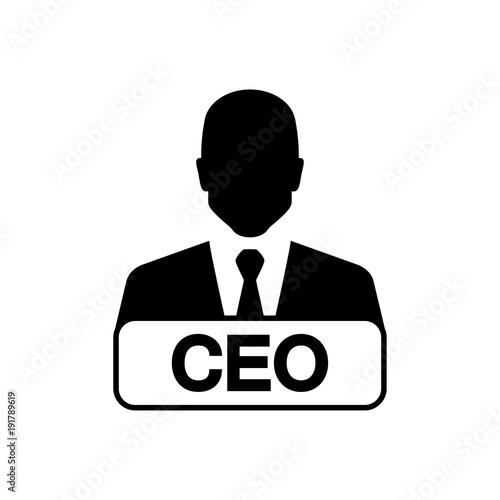 Icono plano hombre con letrero CEO negro en fondo blanco