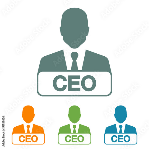 Icono plano hombre con letrero CEO varios colores
