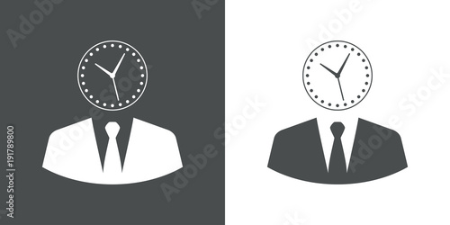 Icono plano hombre de negocios con reloj gris y blanco