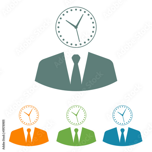 Icono plano hombre de negocios con reloj varios colores