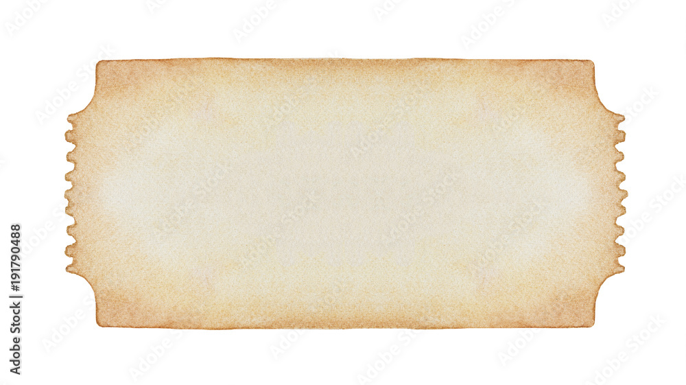 Hand drawn watercolour entry ticket pattern. Design element, sign, scrapbooking decoration, print, thematic backdrop. Single object, beige color. Free hand draw on white, cutout, textured paper. Hand drawn watercolour entry ticket pattern. Design element, sign, scrapbooking decoration, print, thematic backdrop. Single object, beige color. Free hand draw on white, cutout, textured paper.
