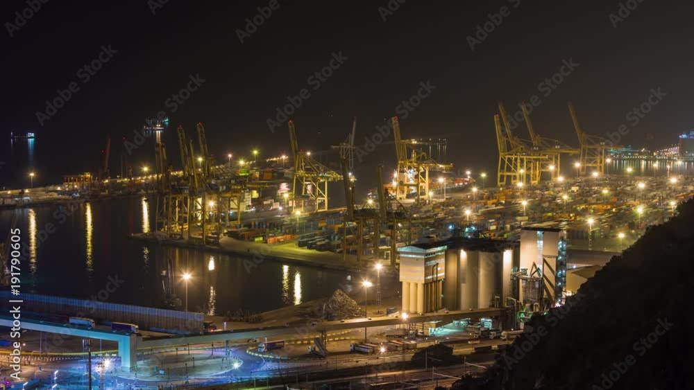 BARCELONA, CATALONIA - JULY 26th 2017: Timelapse of port from above ships sailing BARCELONA, CATALONIA - JULY 26th 2017: Timelapse of port from above ships sailing