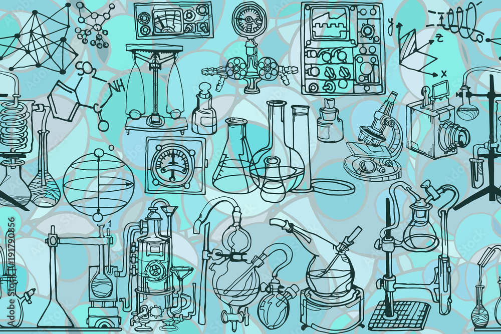 Science Model Making Vector Vector seamless pattern with sketch elements related to science or ...