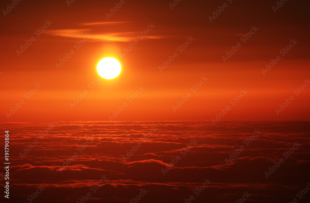 Sunrise seen from Pico volcano (2351m), Pico Island, Azores, Portugal, Europe