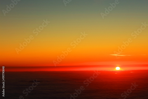 Sunrise over the Atlantic Ocean, seen from Pico volcano (2351m), Pico Island, Azores, Portugal, Europe