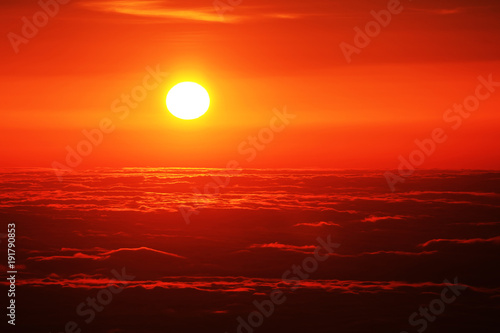 Fototapeta Naklejka Na Ścianę i Meble -  Sunrise over the Atlantic Ocean, seen from Pico volcano (2351m), Pico Island, Azores, Portugal, Europe