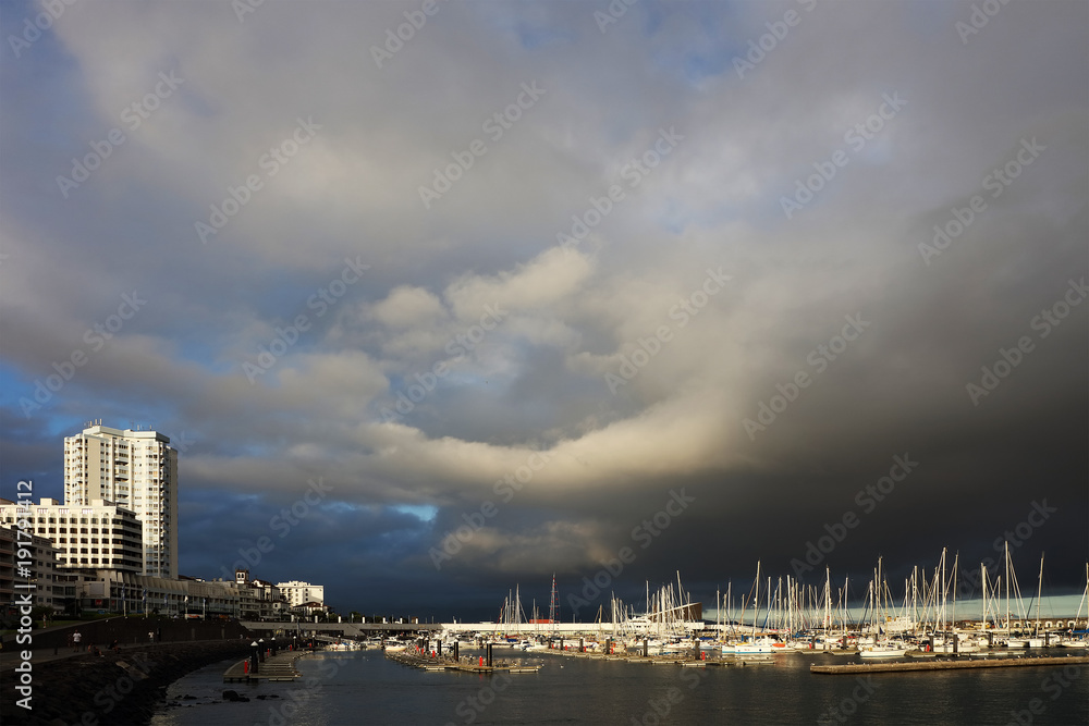 Fototapeta premium PONTA DELGADA, 10 AUGUST 2017 - Yachts in Ponta Delgada Harbour, Sao Miguel Island, Azores, Portugal, Europe