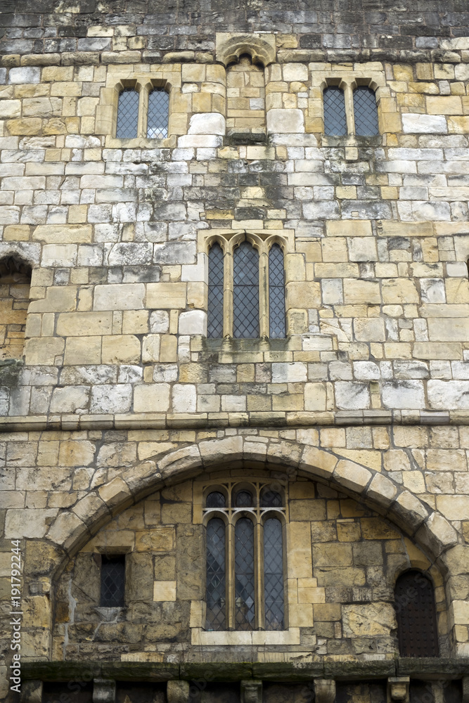 Detail of Monk Bar, one of the gateways in the historic city walls at York, UK