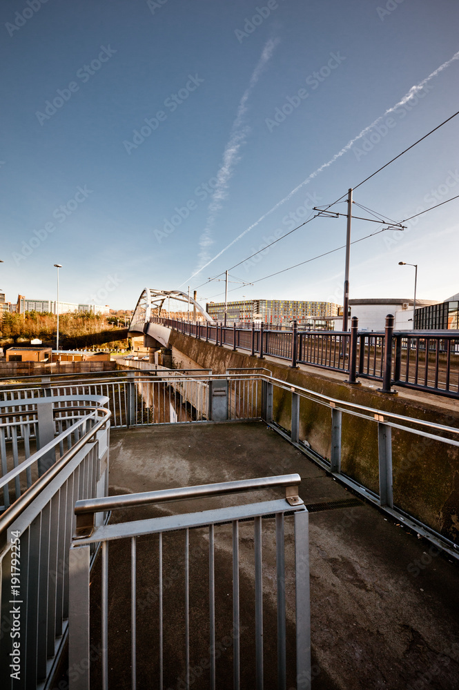 wide angle view of urban bridge in Sheffield wide angle view of urban bridge in Sheffield
