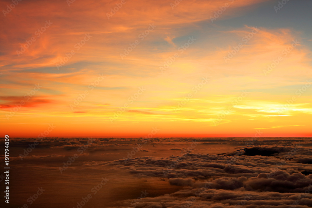 Sunrise over the Atlantic Ocean, seen from Pico volcano (2351m), Pico Island, Azores, Portugal, Europe