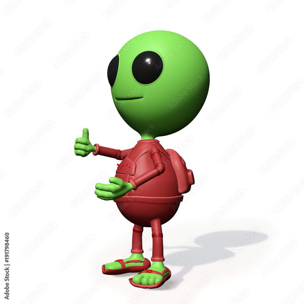 cute little alien cartoon character with thumbs up (3d render, green man  isolated on white background) Stock Illustration | Adobe Stock